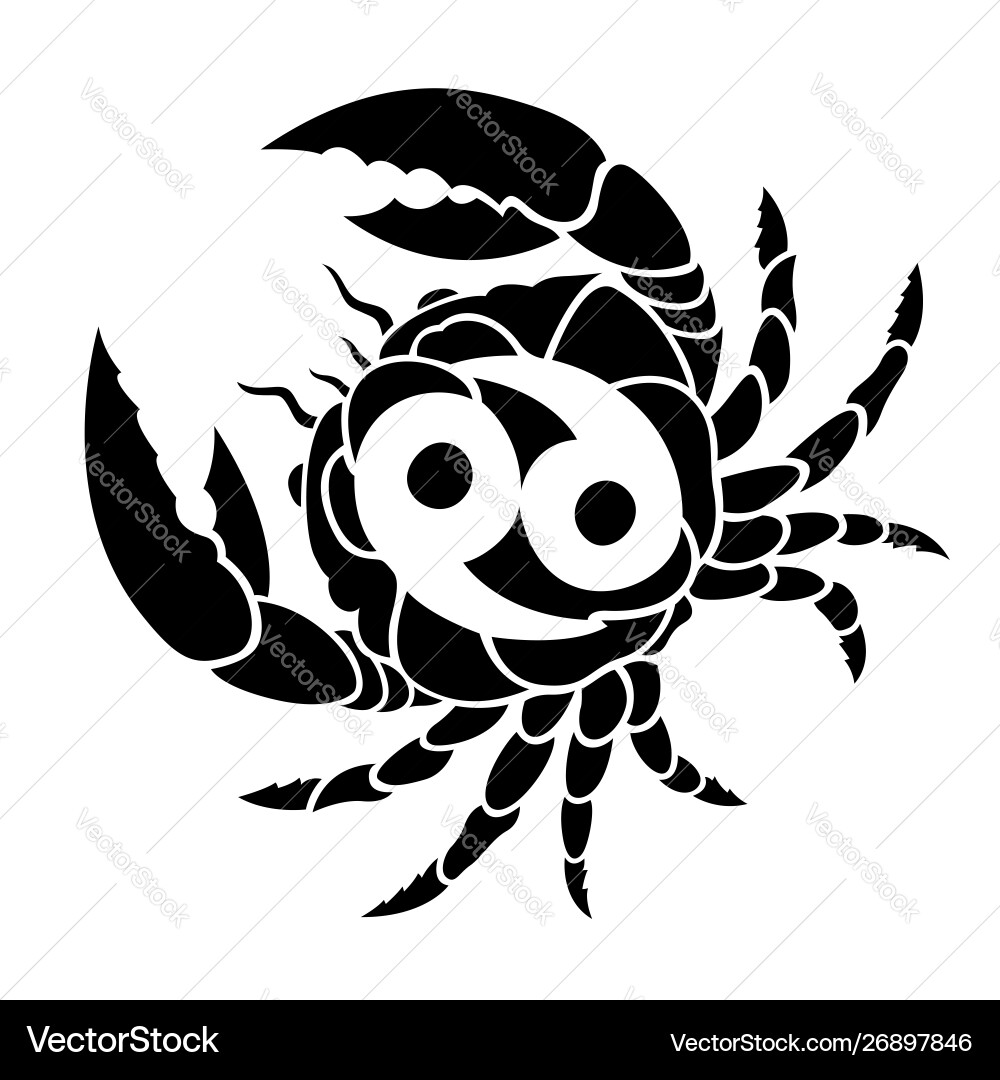Black tattoo art with cancer and zodiac sign Black tattoo art with cancer and zodiac sign vector image
