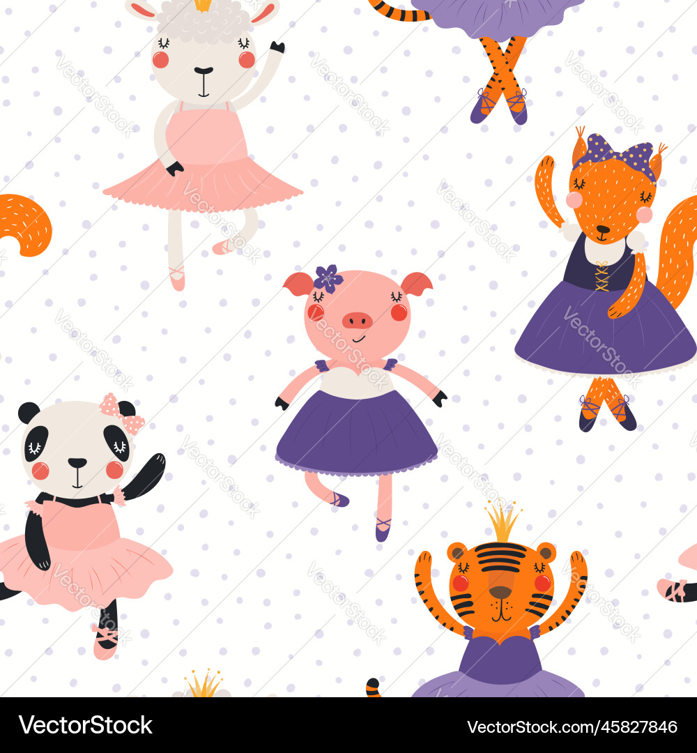 Cute animals ballerinas dancers seamless pattern Cute animals ballerinas dancers seamless pattern vector image