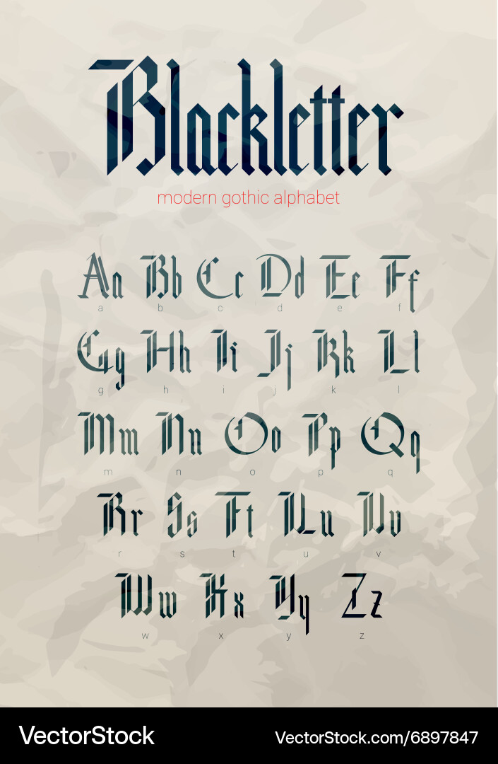 Blackletter modern gothic font Royalty Free Vector Image