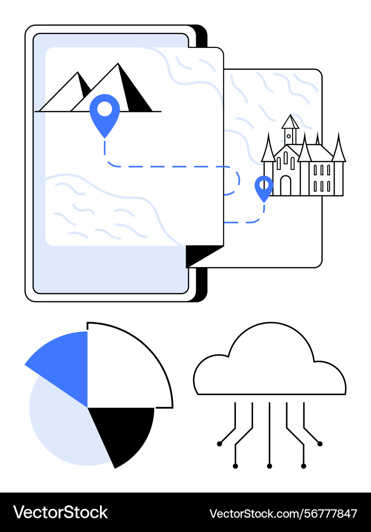 Digital map navigation linking locations Digital map navigation linking locations vector image