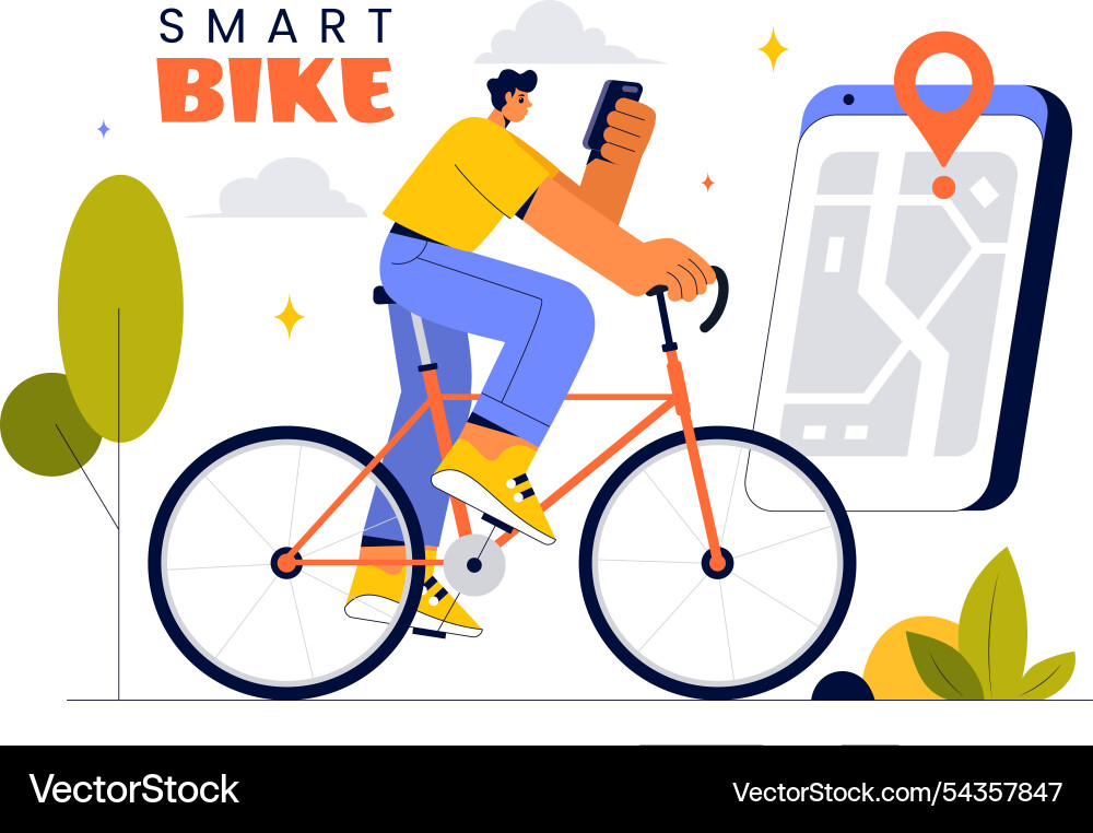 Smart bike featuring a navigation app with map Vector Image