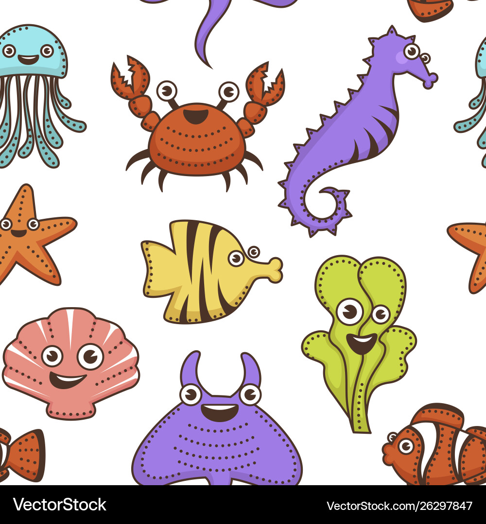 Underwater animals and plant marine creatures Underwater animals and plant marine creatures vector image