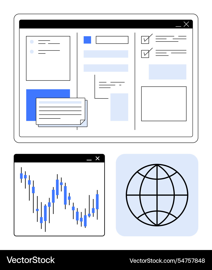 Comprehensive dashboard with task lists charts Comprehensive dashboard with task lists charts vector image