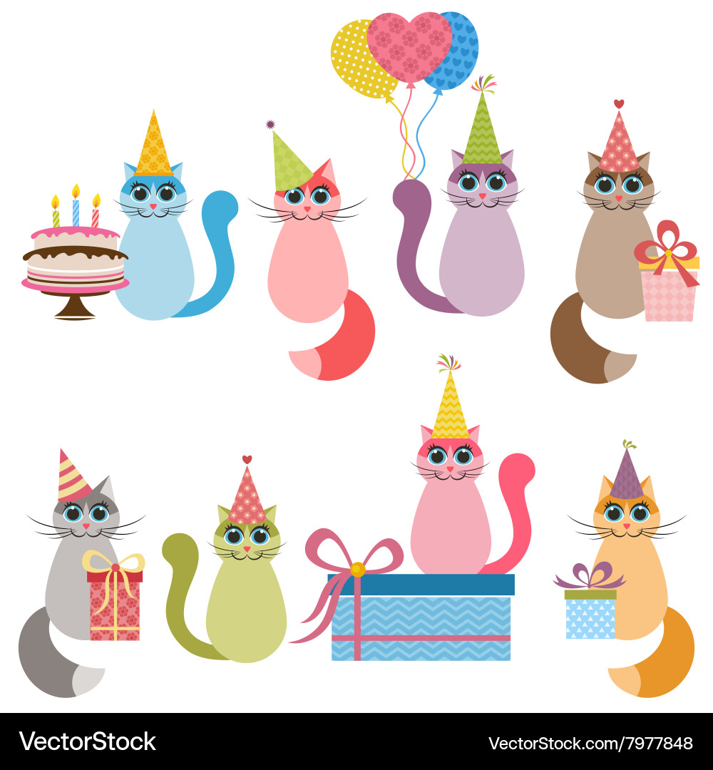 Cute Cats Birthday Party Vector Image