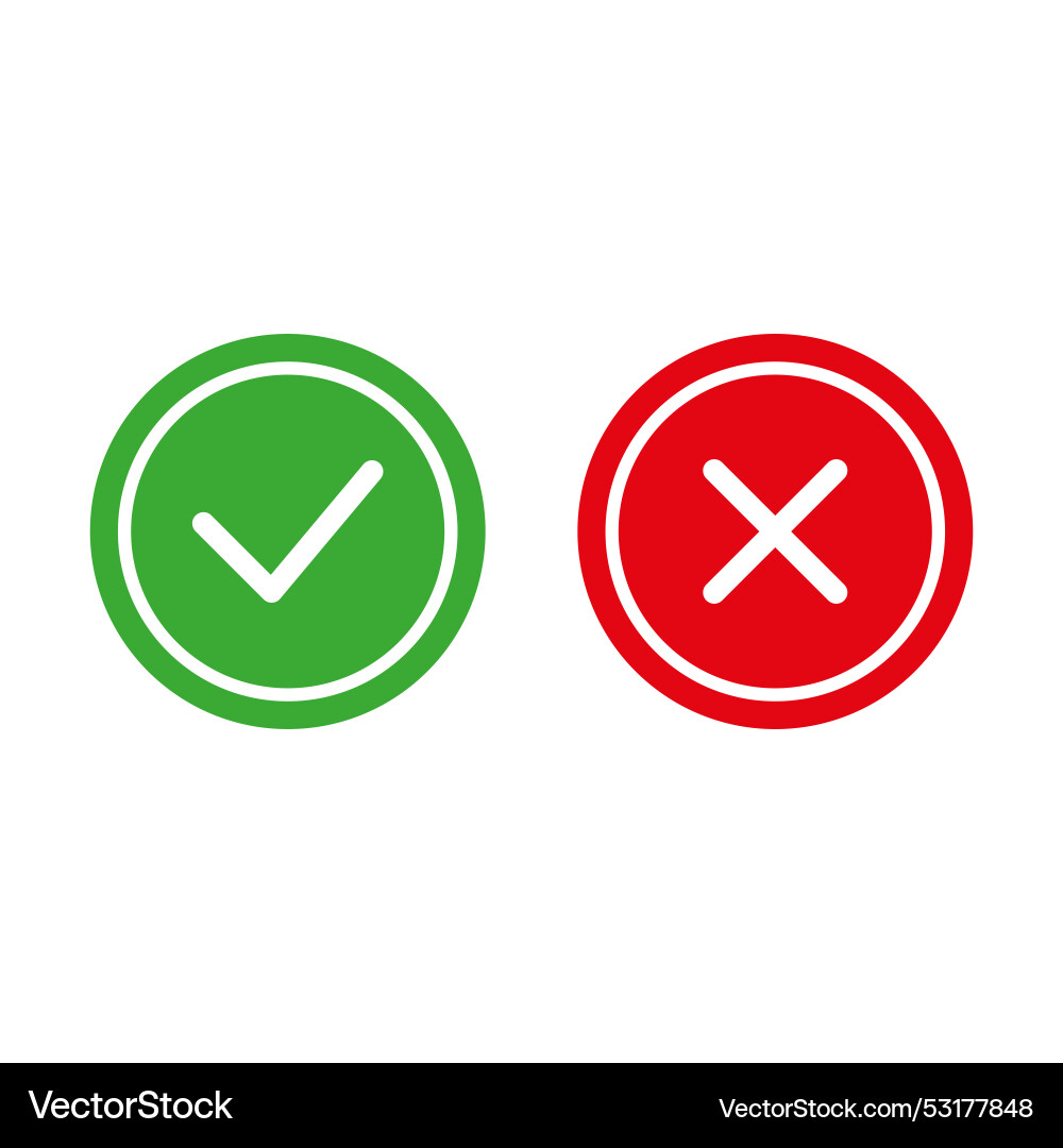 Flat check mark cross icons Flat check mark cross icons vector image