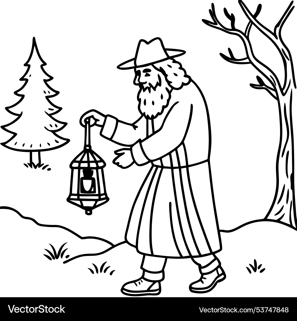 Old man using a lantern to guide spirits Vector Image