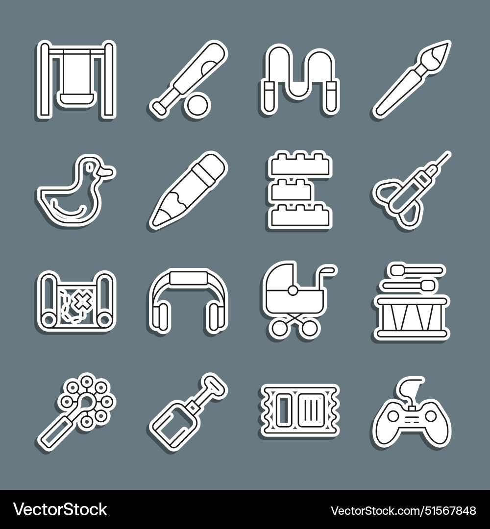 Set line gamepad drum with sticks dart arrow Vector Image