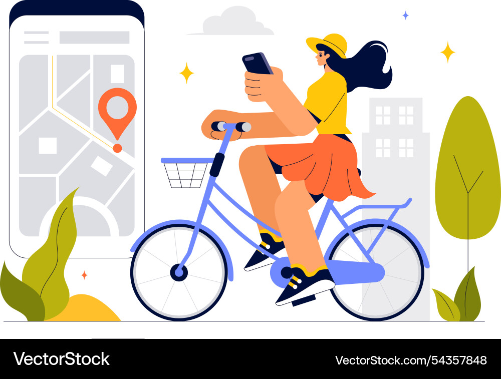 Smart bike featuring a navigation app with map Vector Image