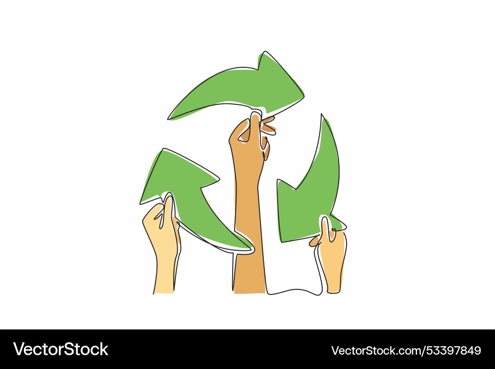 Continuous one line drawing three hands make Continuous one line drawing three hands make Vector Image