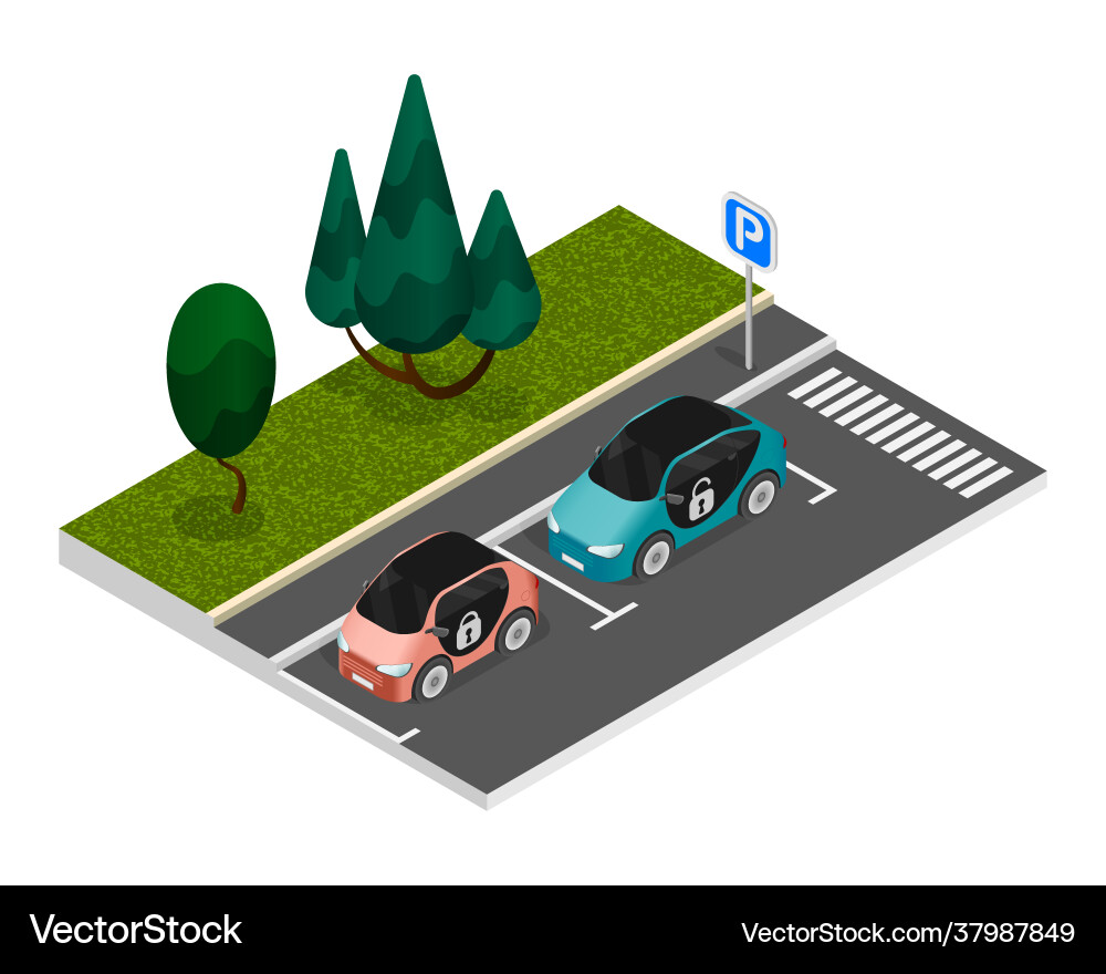 Isometric colored parking composition Isometric colored parking composition vector image