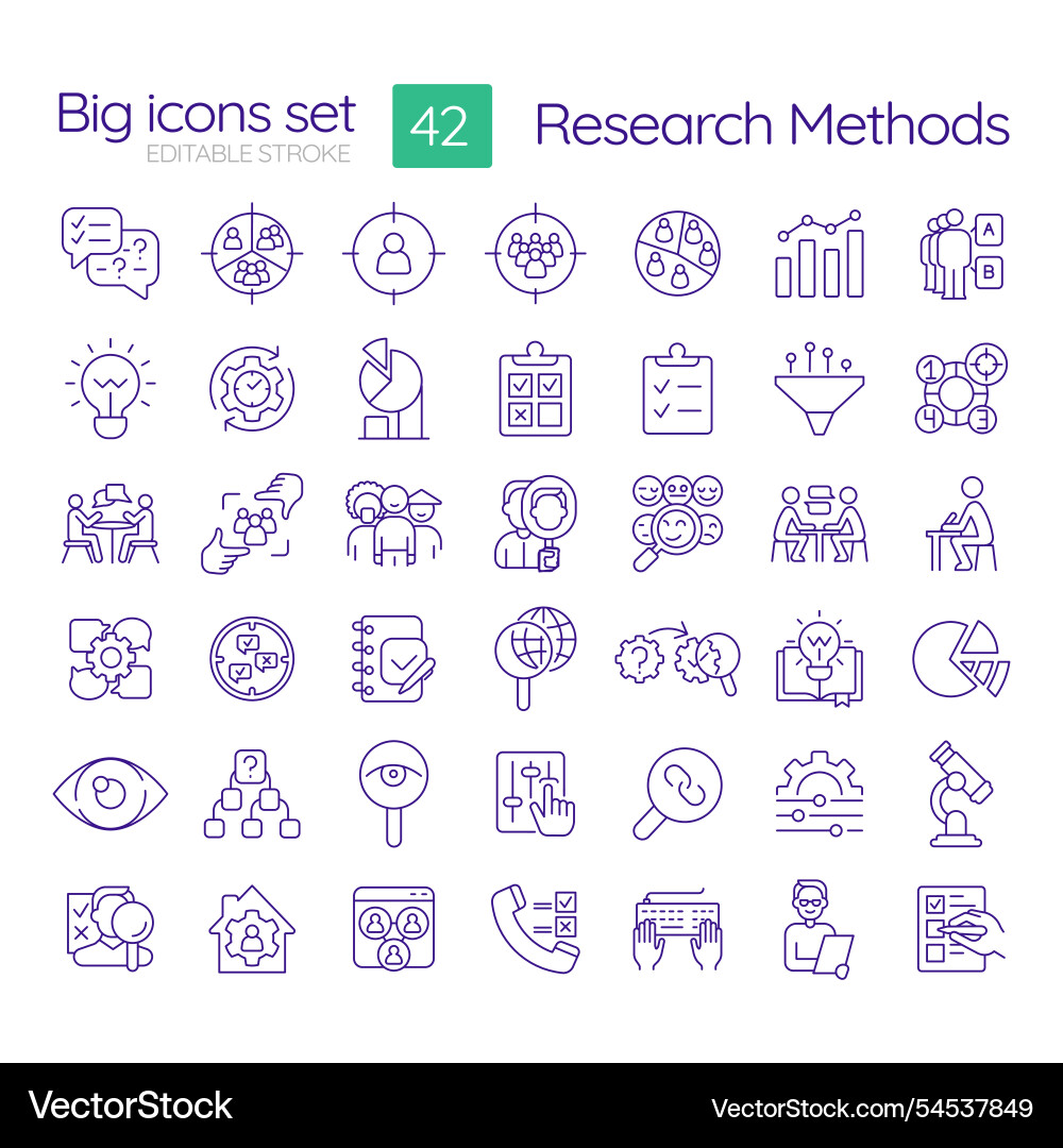 Research methods linear icons set Research methods linear icons set Vector Image