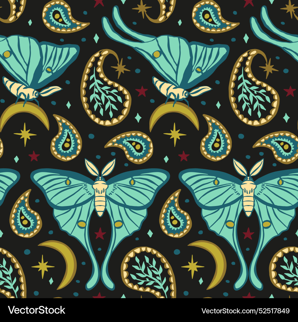Seamless pattern with celestial luna moth Seamless pattern with celestial luna moth vector image