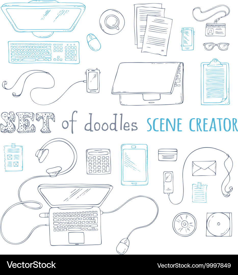 Set of doodles scene creator design elements Vector Image