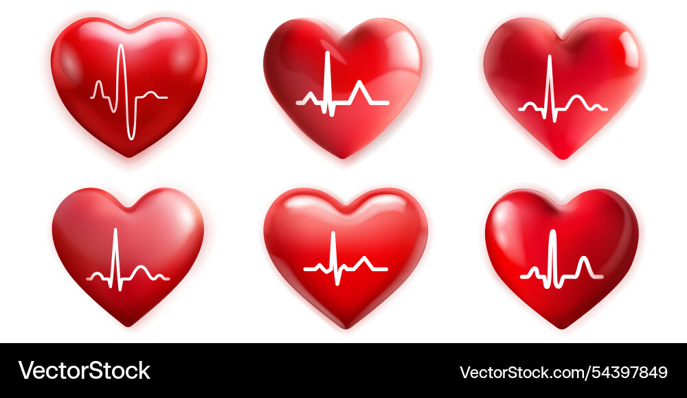 Set von roten Herzen mit Ekg Linie Set von roten Herzen mit Ekg Linie vektorbild