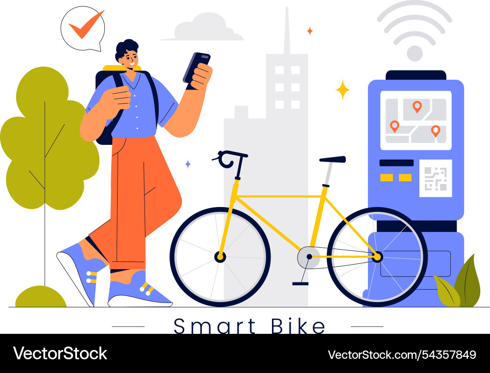 Smart bike featuring a navigation app with map Vector Image