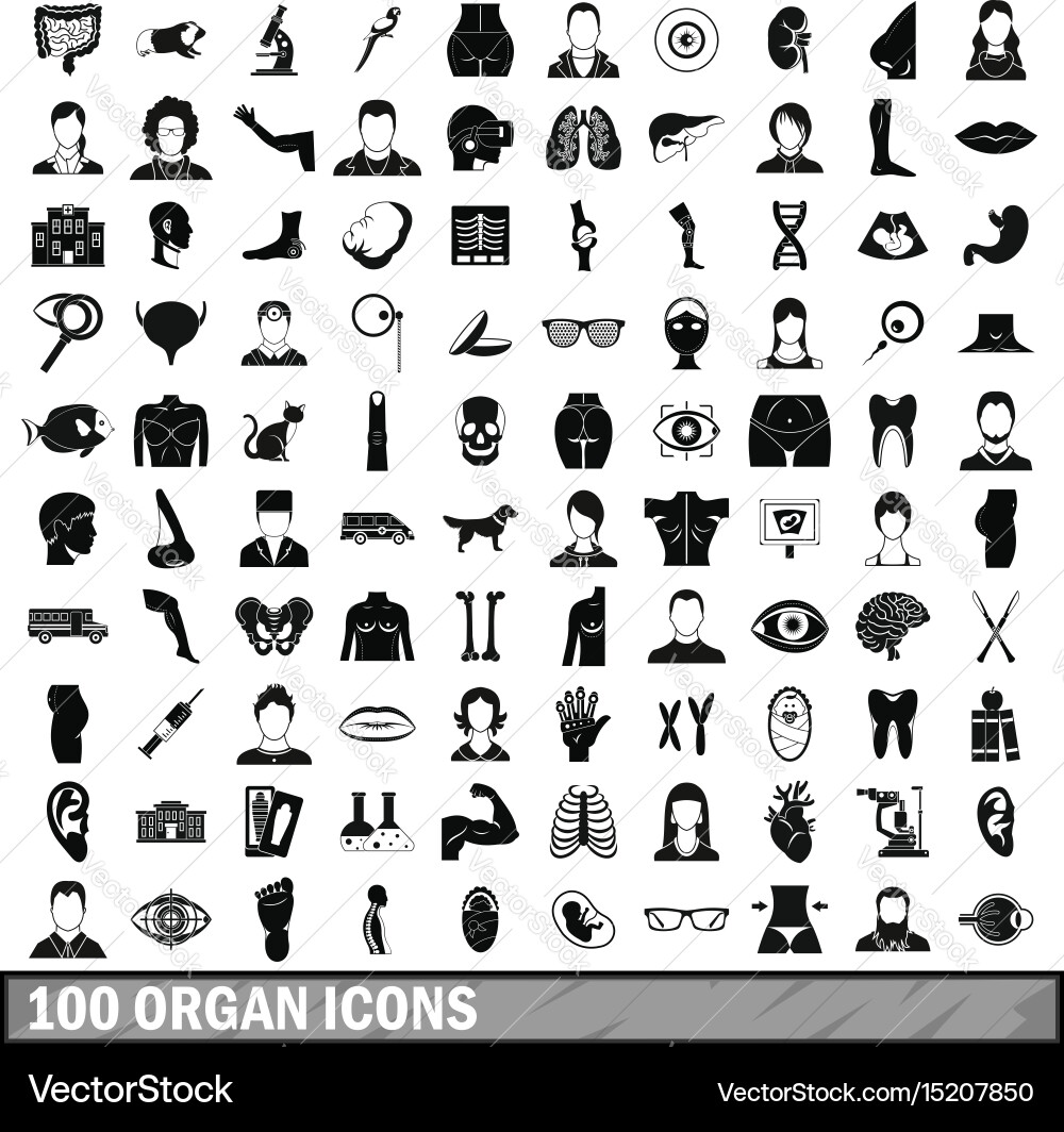 100 organ icons set simple style Vector Image