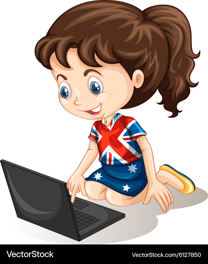 Aussie girl working on computer Vector Image