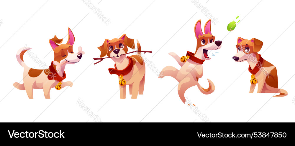 Cute dog character behavior cartoon set Cute dog character behavior cartoon set vector image