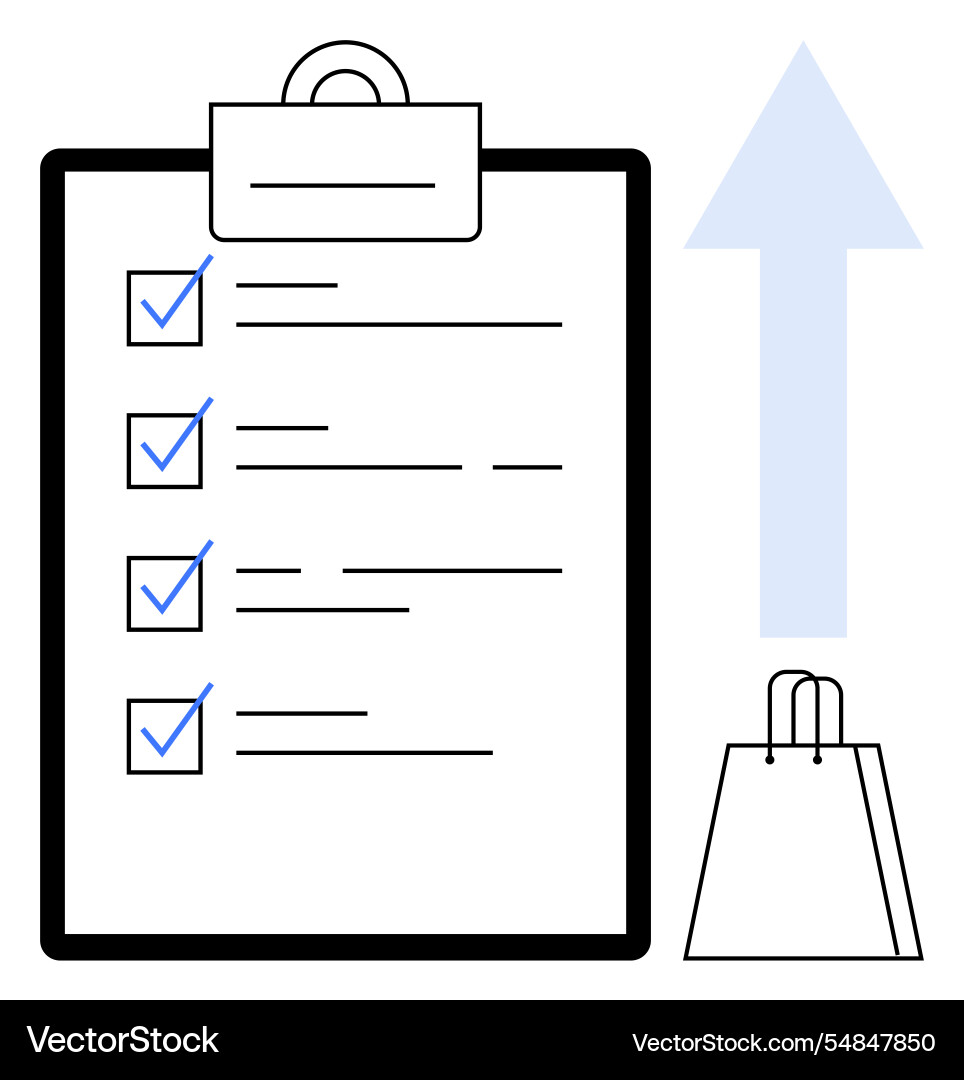 Shopping checklist with upward arrow symbolizing Shopping checklist with upward arrow symbolizing vector image