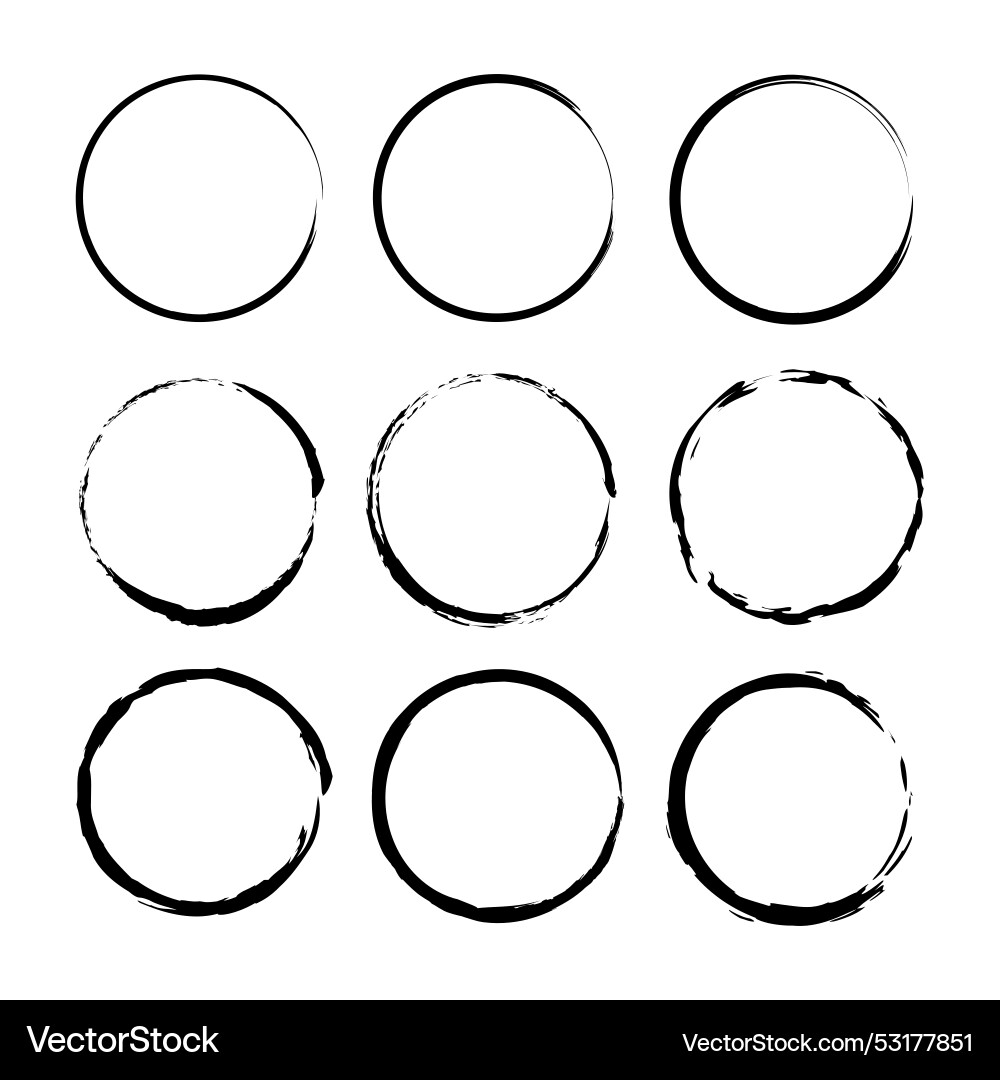 Brush circles in line art style round frame set Brush circles in line art style round frame set vector image