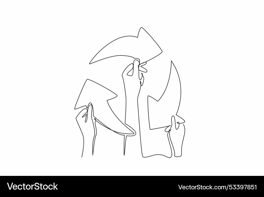 Continuous one line drawing three hands make Continuous one line drawing three hands make vector image