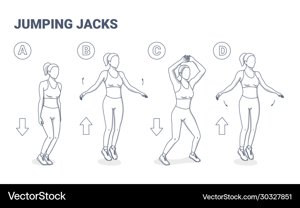 Jumping jacks exercise girl workout star jumps Jumping jacks exercise girl workout star jumps vector image