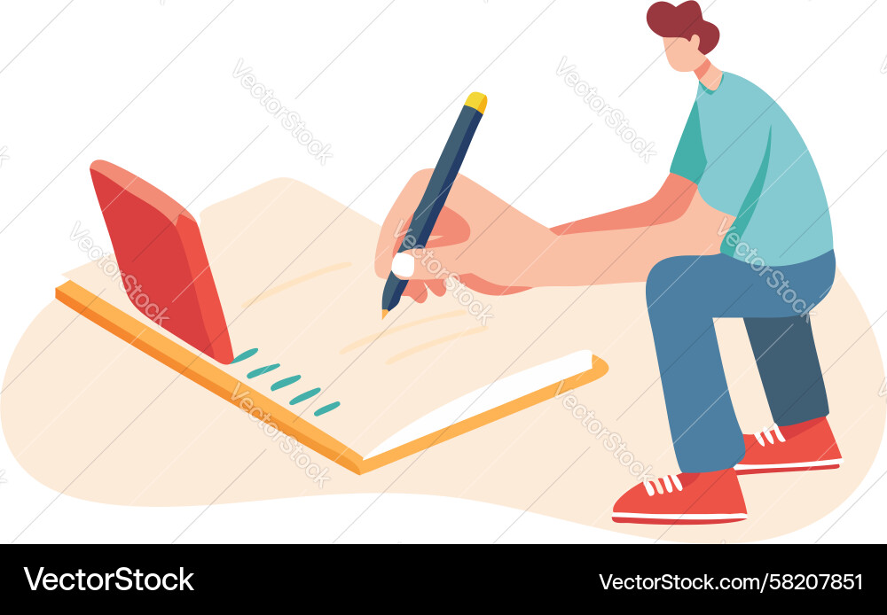 Man Working on Laptop & Notebook Vector Image