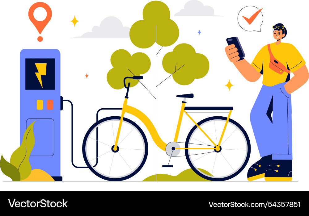 Smart bike featuring a navigation app with map Smart bike featuring a navigation app with map Vector Image