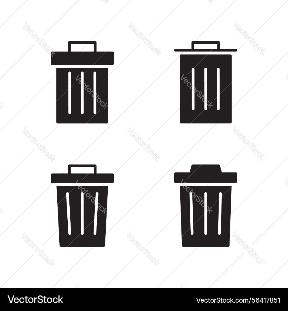 Trash bin icon set delete garbage vector image