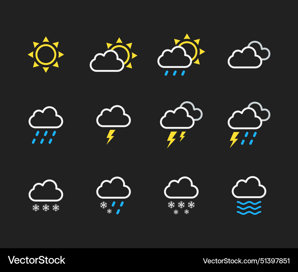 Weather line icons set or forecast – Royalty-Free Vector | VectorStock, image size:1000x913