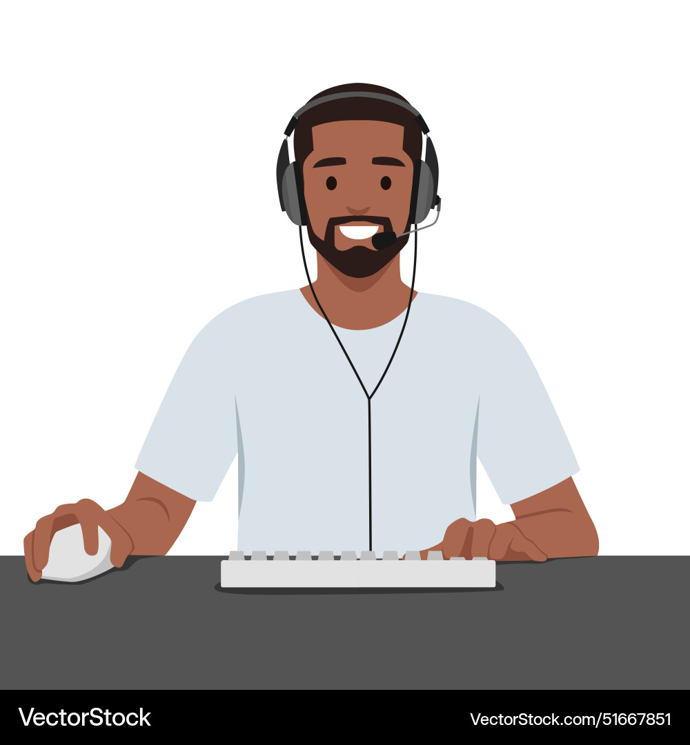 Young man plays the computer game front view vector image
