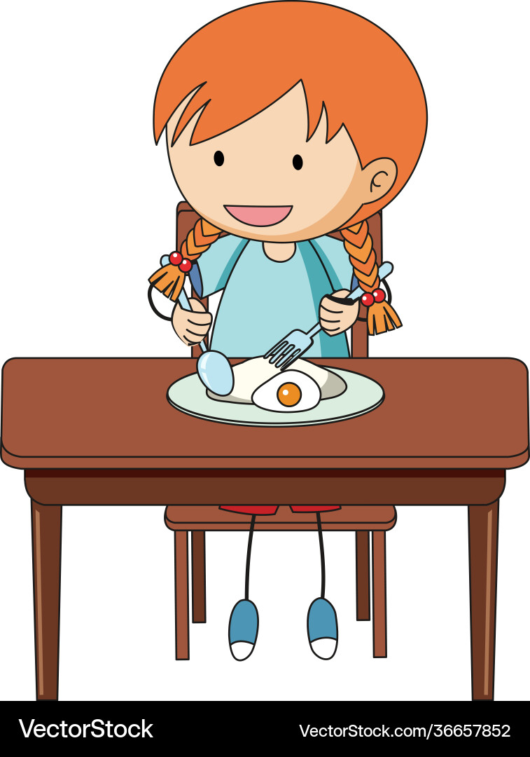 A girl having breakfast doodle cartoon character – Royalty-Free Vector |  VectorStock, image size:757x1080