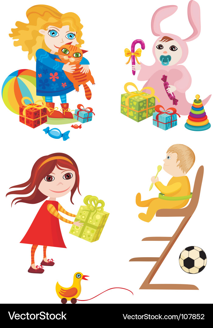 Children's Set of Toys and Babies vector image