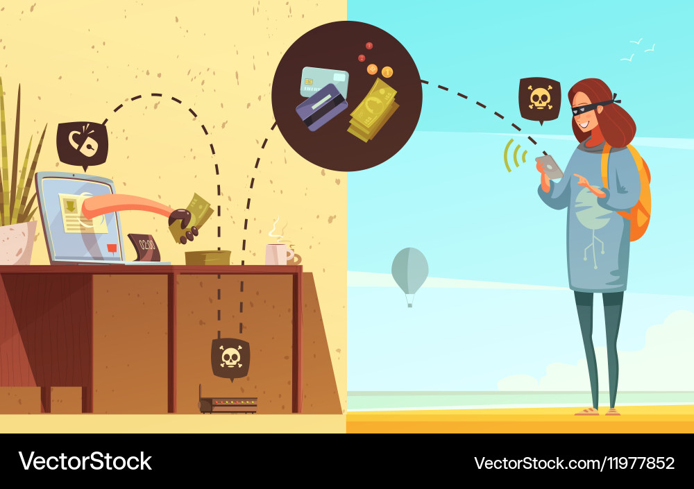 Computer security hacker retro cartoon poster Vector Image