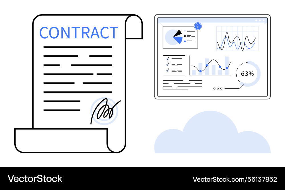 Digital contract management with analytics display Digital contract management with analytics display vector image