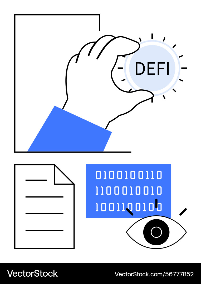 Hand holding defi coin above binary code document Hand holding defi coin above binary code document vector image