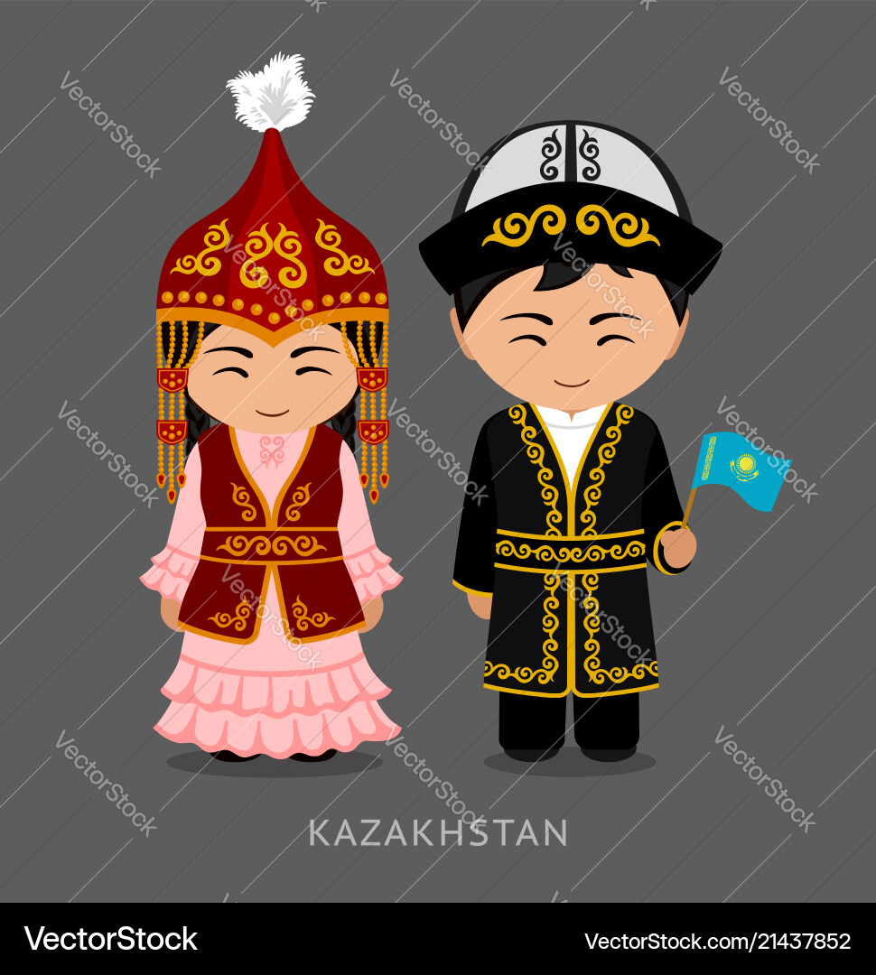 Kazakh Couple in Traditional Dress Vector Image