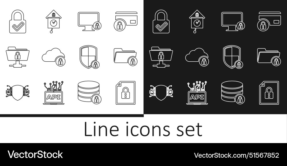 Set line document and lock folder on monitor Vector Image
