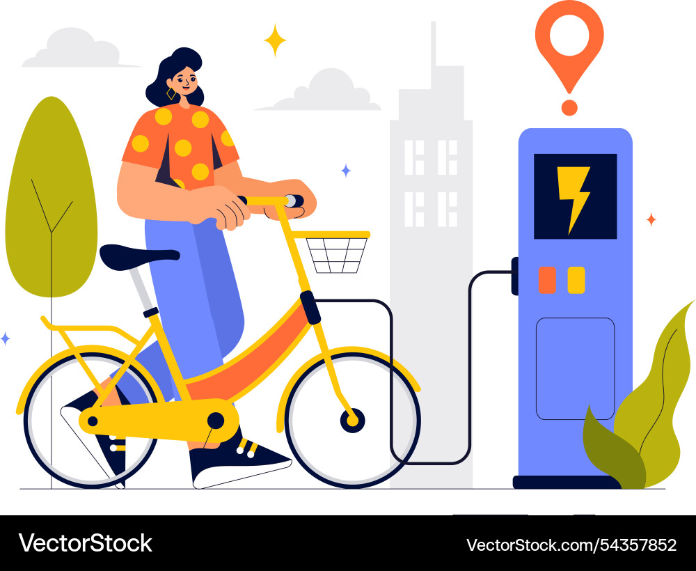 Smart bike featuring a navigation app with map Smart bike featuring a navigation app with map Vector Image