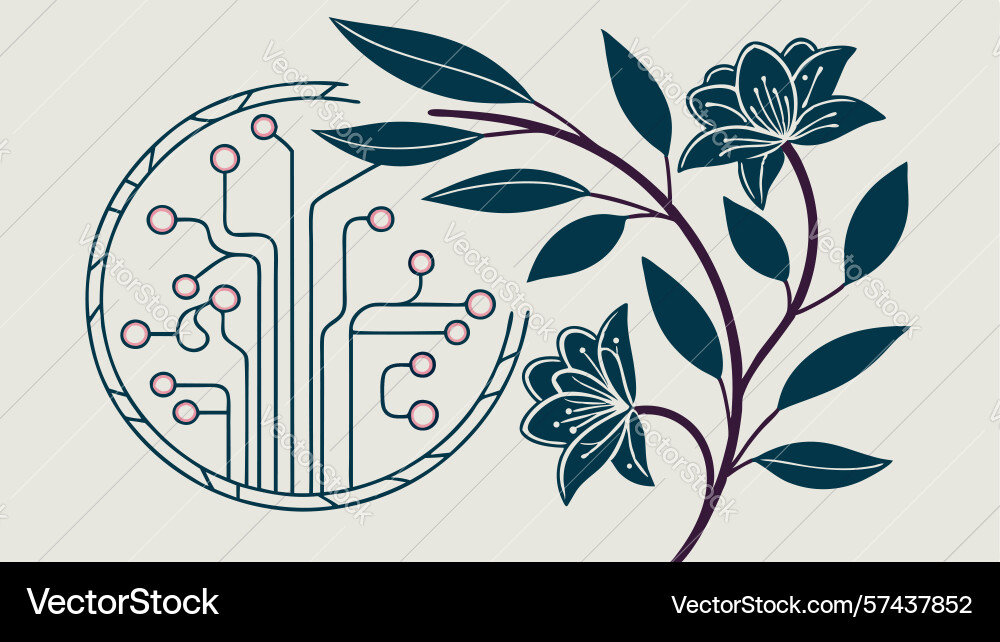 Tech floral branch with circuit pattern design Vector Image