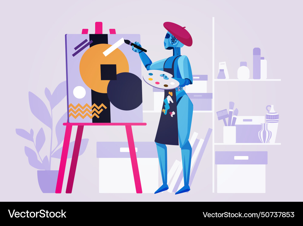 Art content generation using ai robot artist vector image