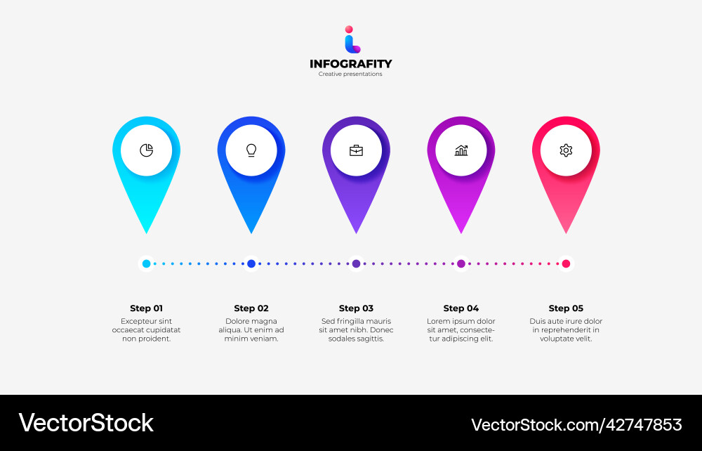 Five elements arranged in a row connected Five elements arranged in a row connected vector image