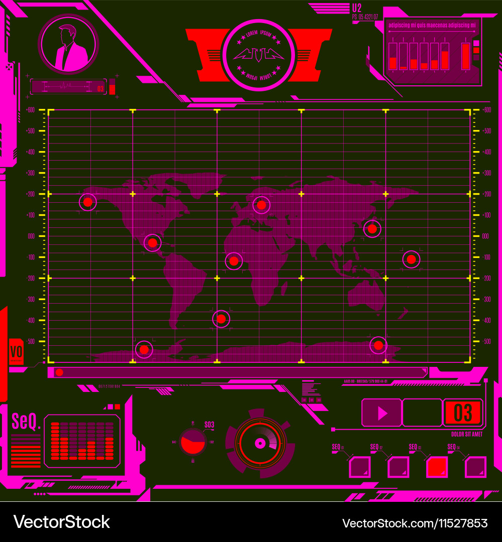Hud navigation map screen elements vector image