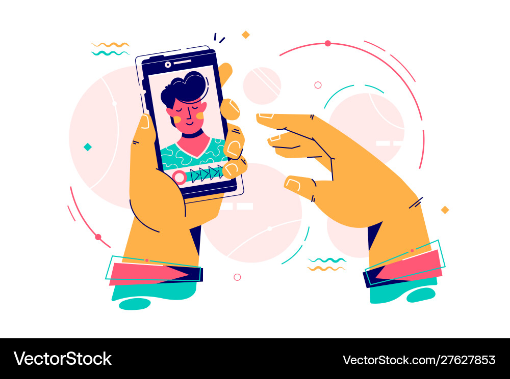Man hold smartphone using video calling Man hold smartphone using video calling vector image