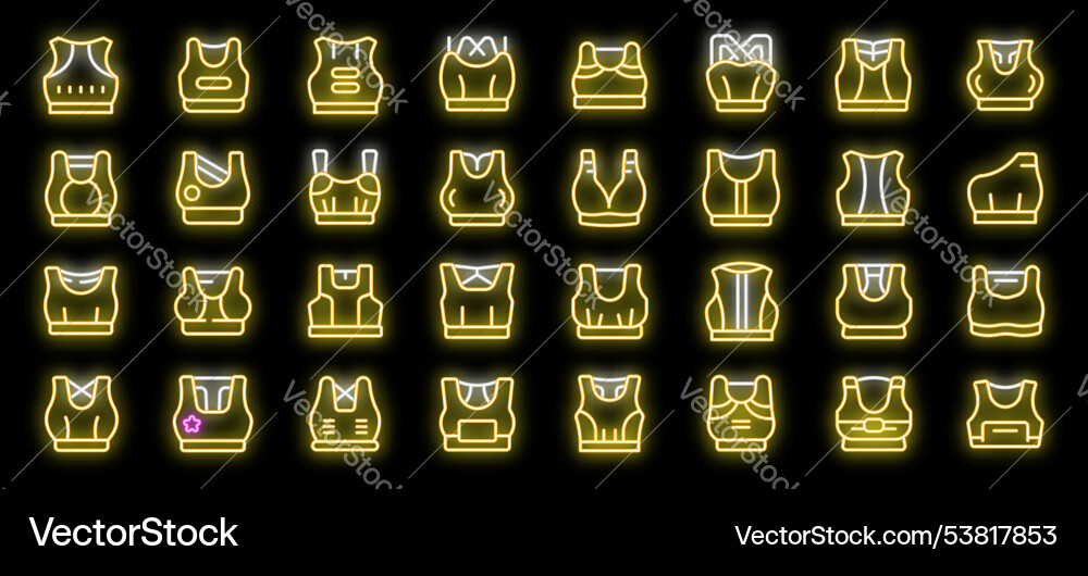 Set von Neon Sport-BH-Icons für Frauen leuchten Set von Neon Sport-BH-Icons für Frauen leuchten vektorbild