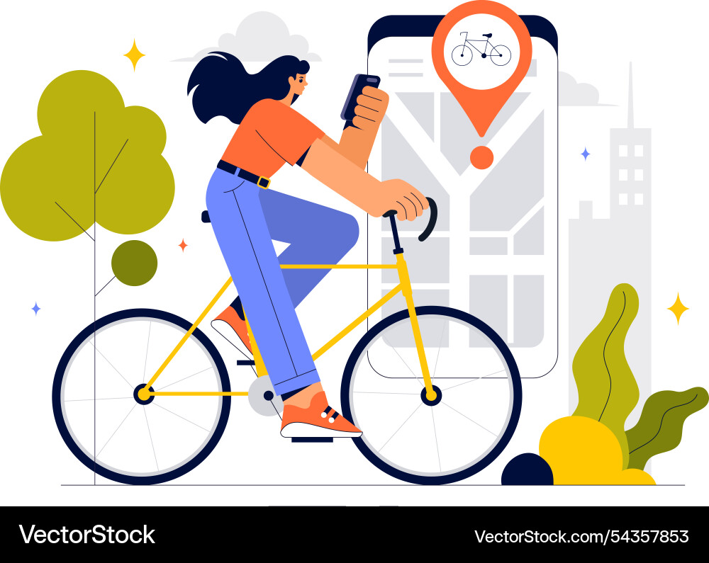 Smart bike featuring a navigation app with map Smart bike featuring a navigation app with map Vector Image