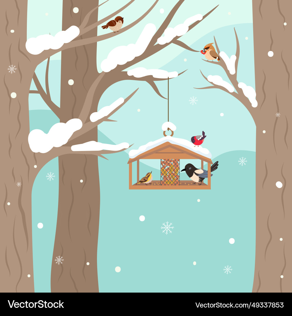 Winter feeder for birds in forest or park cartoon Winter feeder for birds in forest or park cartoon vector image