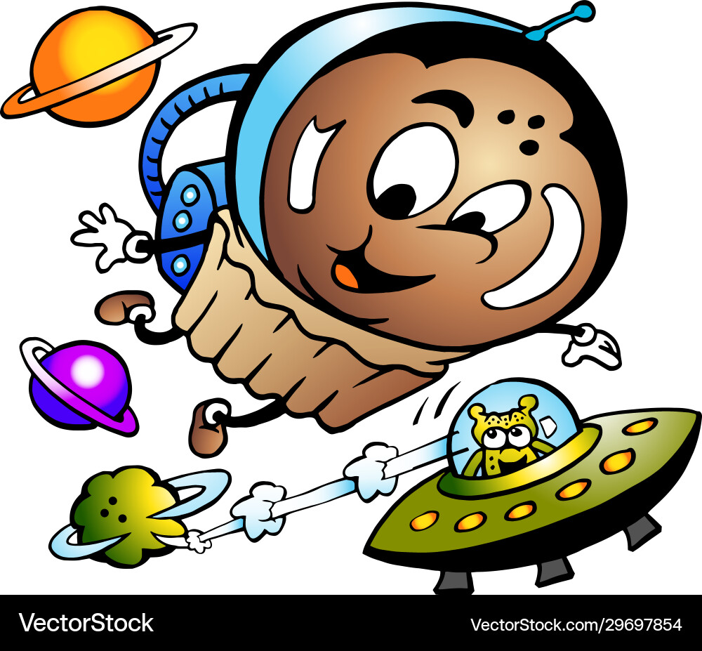 Cartoon a happy muffin astronaut vector image