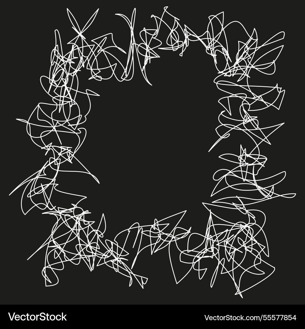 Chaotic scribble frame abstract tangled border vector image