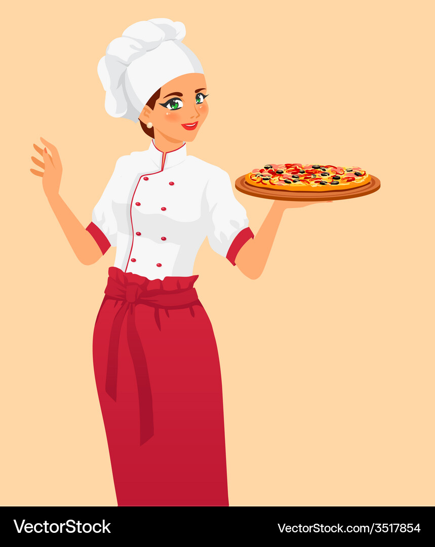 Delicious Pizza and Female Chef – Royalty-Free Vector | VectorStock, image size:859x1080